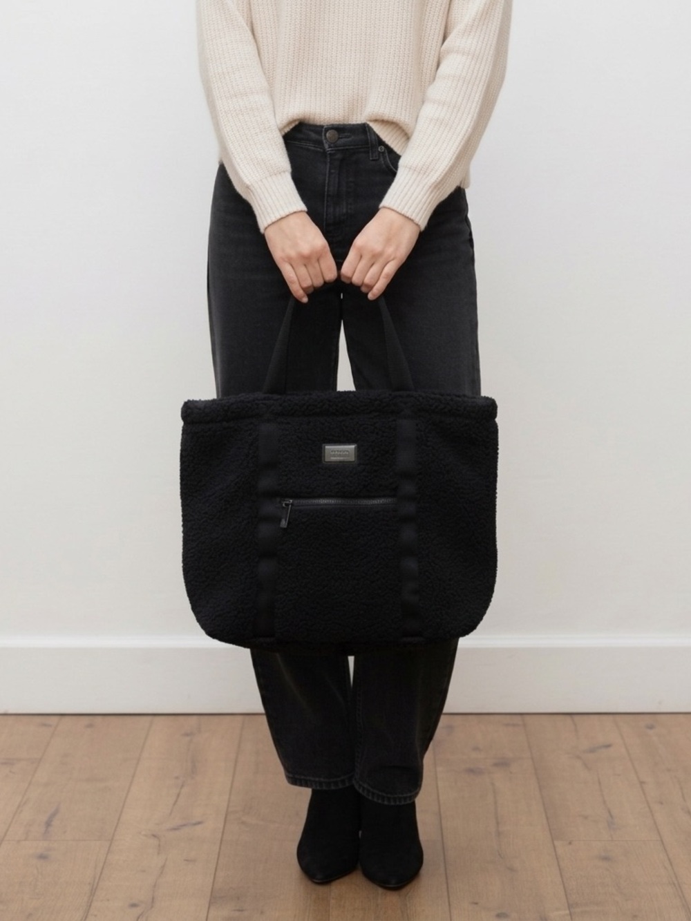 Eddie Bauer Black Teddy Shearling Handbag Tote Bag